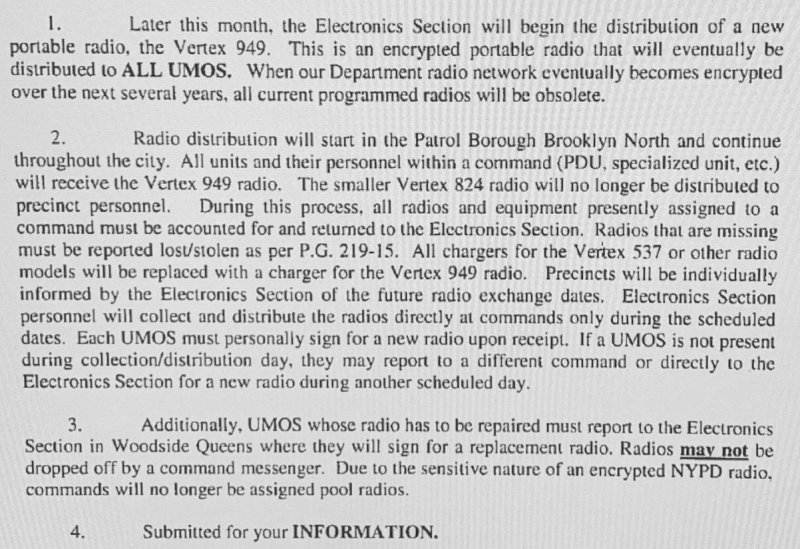 NYPD Memo about Radio Encryption